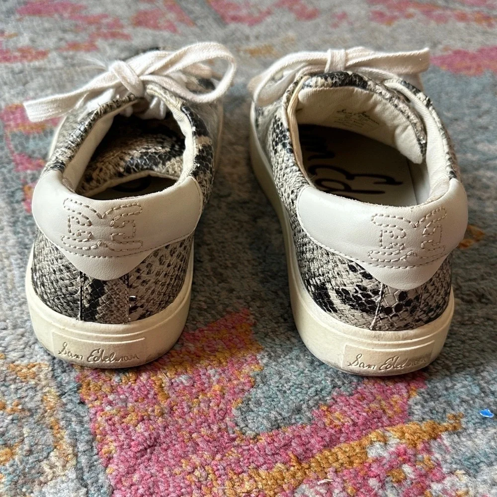 Sam Edelman “Ethyl” Snake Print Sneakers - Cream and Black